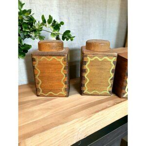 Vintage Wooden Salt Pepper Shakers Handcrafted Folk Art Wood Mid Century Modern